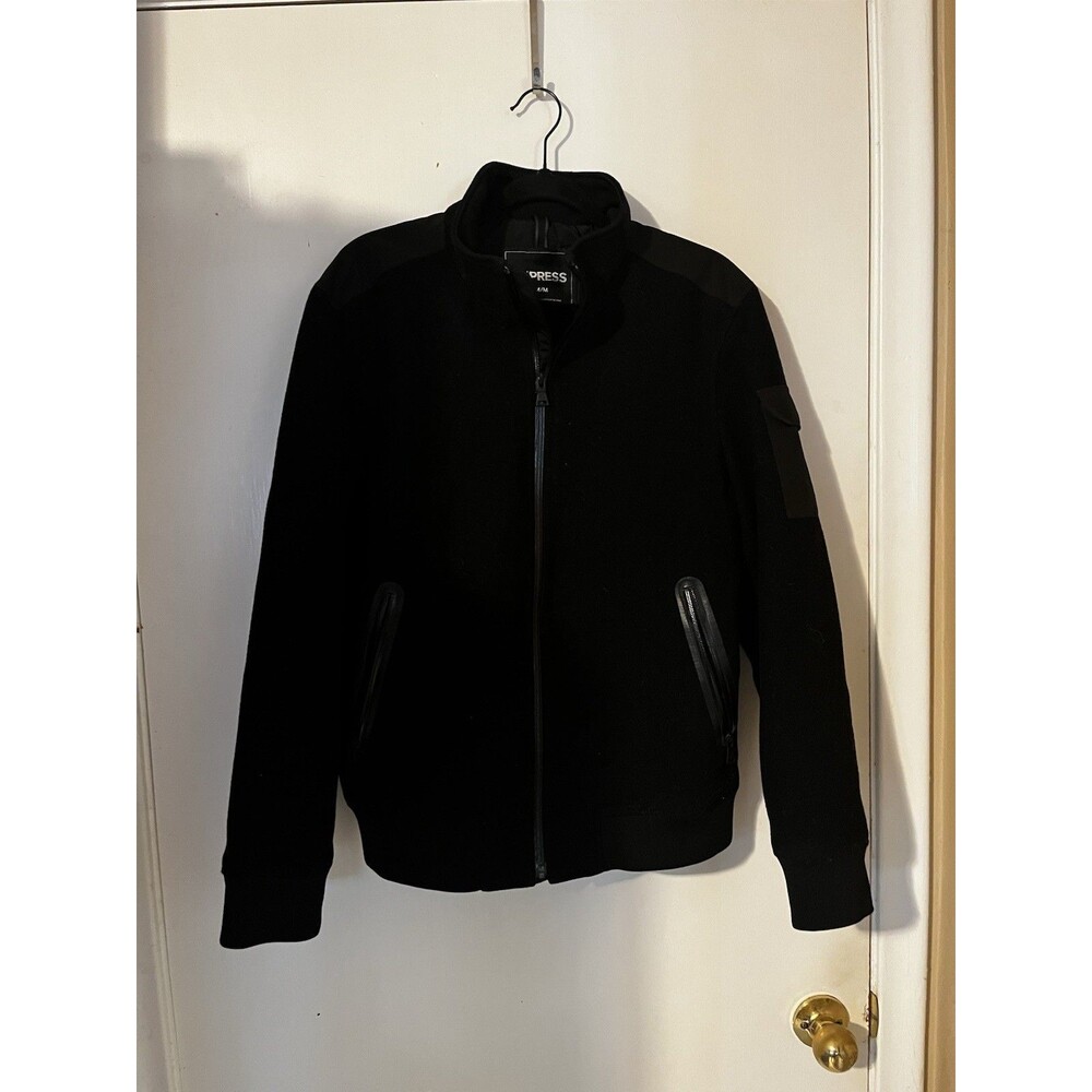 Express Men's Black Tech Fleece Full-Zip Bomber Jacket Size M